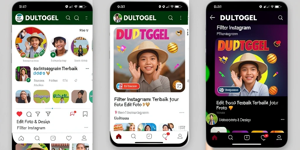 Antarmuka DULTOGEL dengan filter Instagram yang menawan.