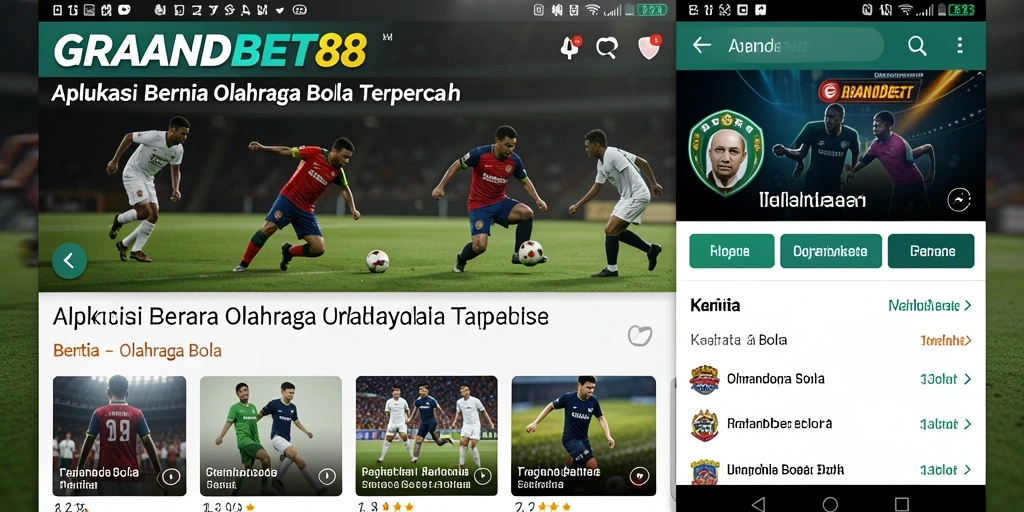 Antarmuka GRANDBET88 menampilkan berita dan statistik olahraga bola.